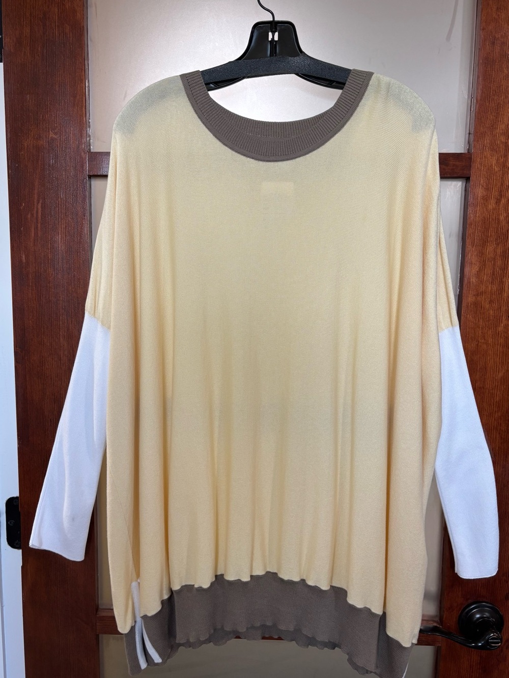 Planet by Lauren G Cream Sweater with Taupe Trim